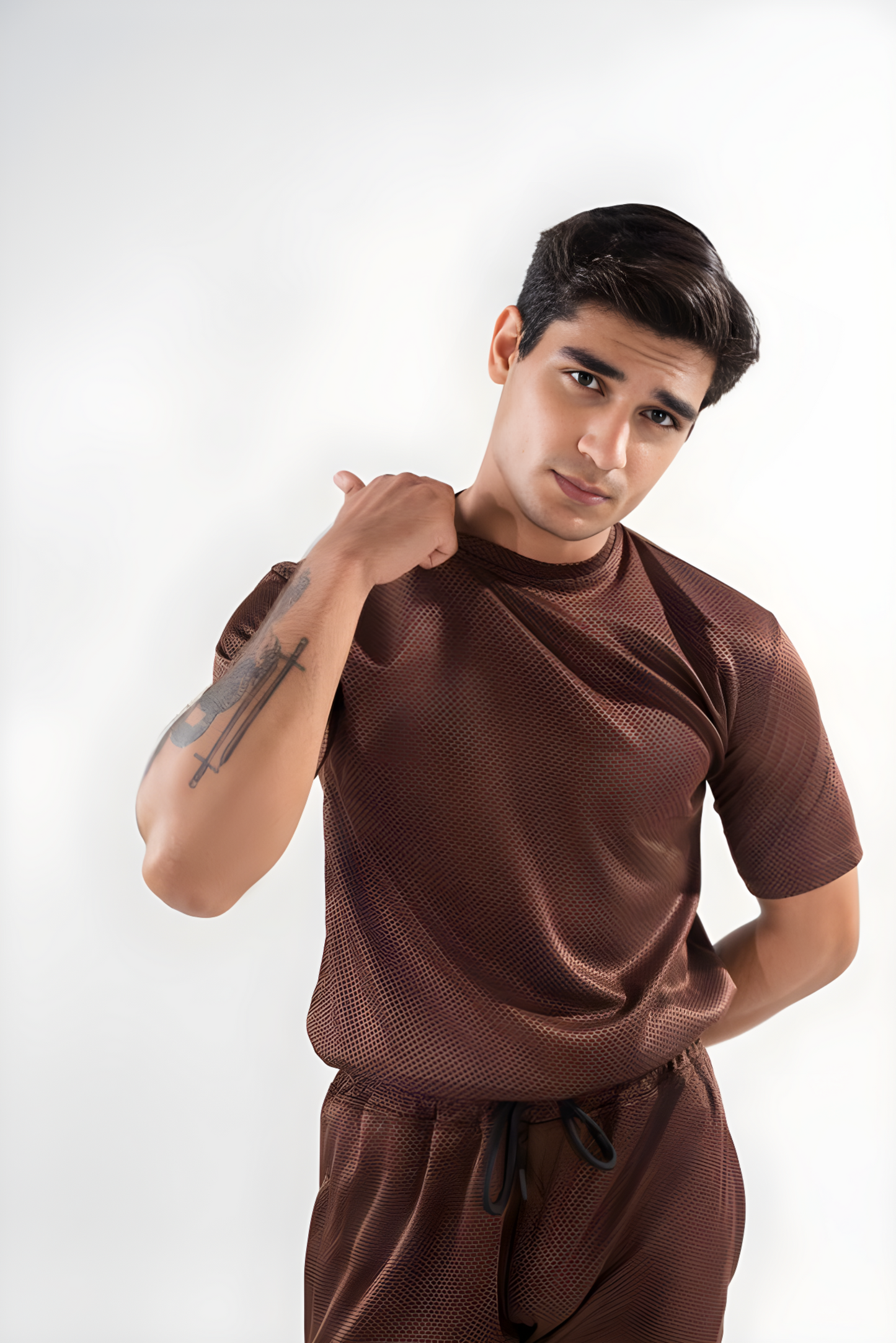 Two-Piece Dri Fit Texture Track Suit for Men- Brown