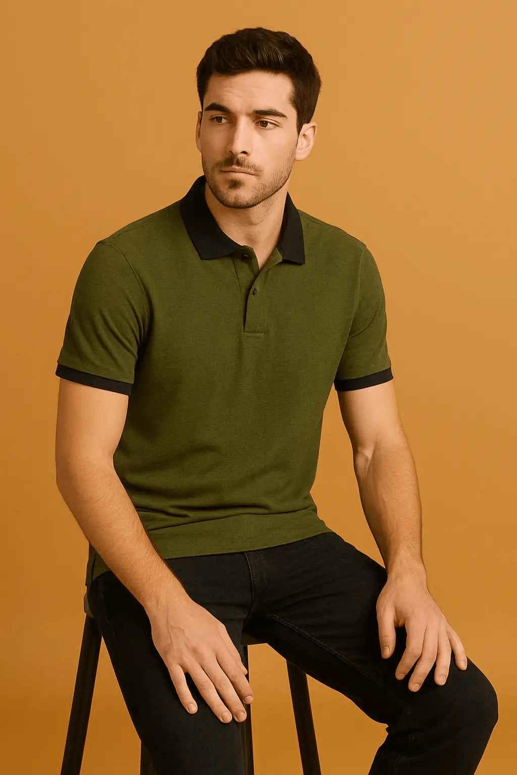 Olive Green with Black accents Polo T-Shirt for Men
