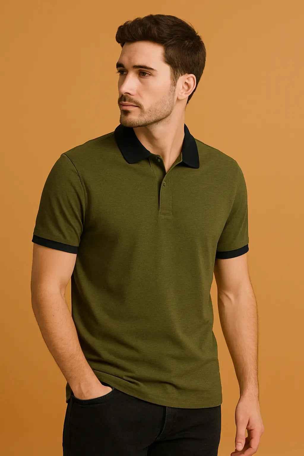 Olive Green with Black accents Polo T-Shirt for Men