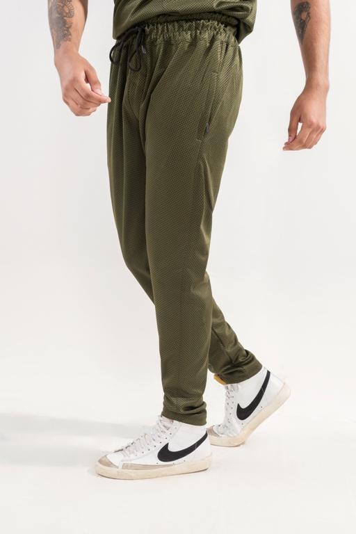 Two-Piece Dri Fit Texture Track Suit for Men- Olive Green