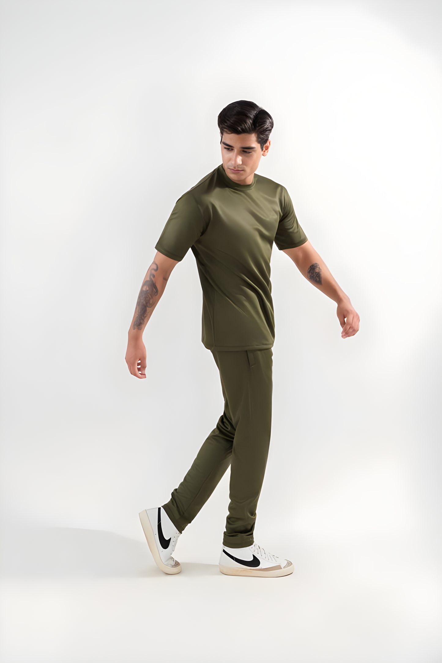 Two-Piece Dri Fit Texture Track Suit for Men- Olive Green