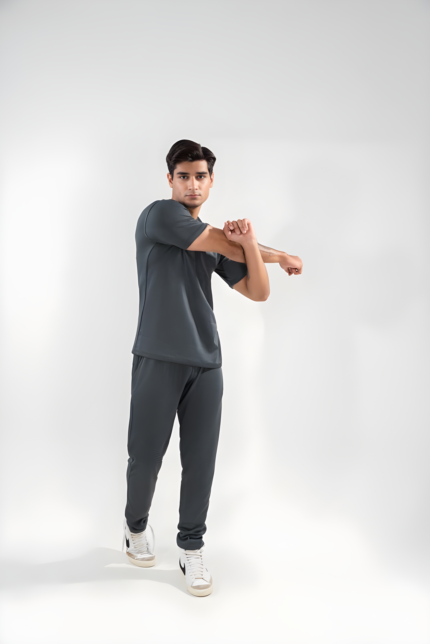 Two-Piece Dri Fit Texture Track Suit for Men- Grey
