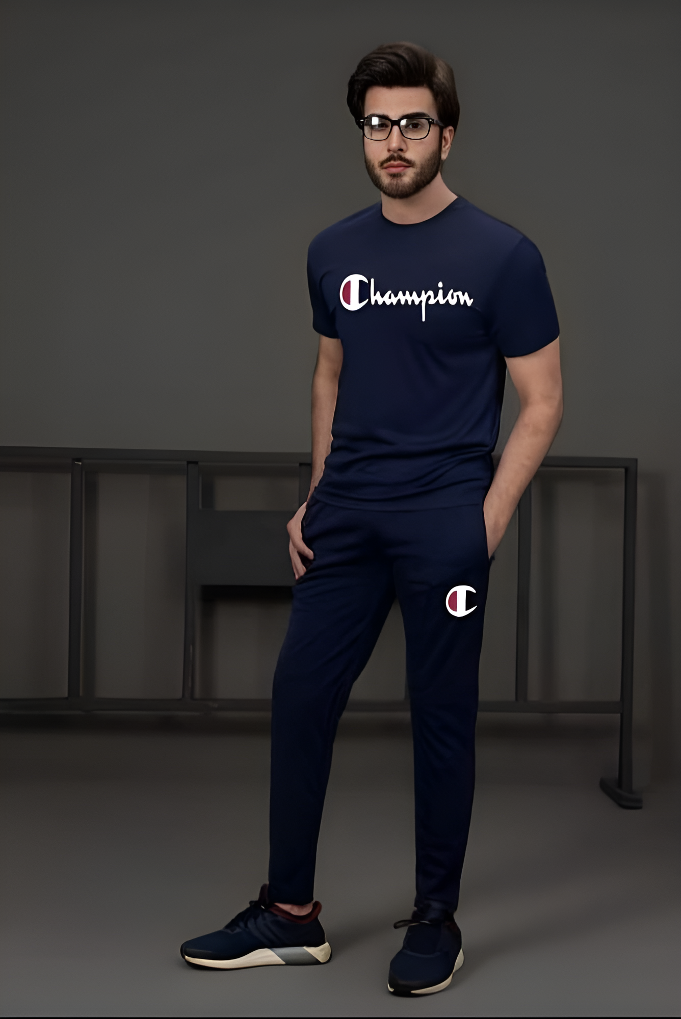 Two-Piece Micro Printed Tracksuit for Men-Blue