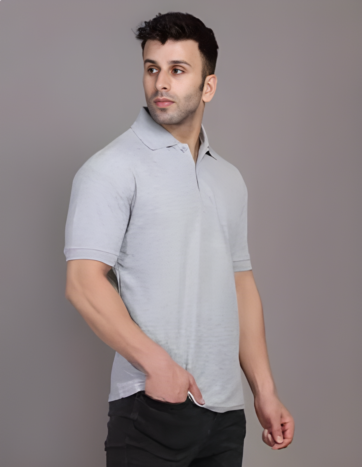 Men's Cotton Plain Polo T-Shirt - Grey