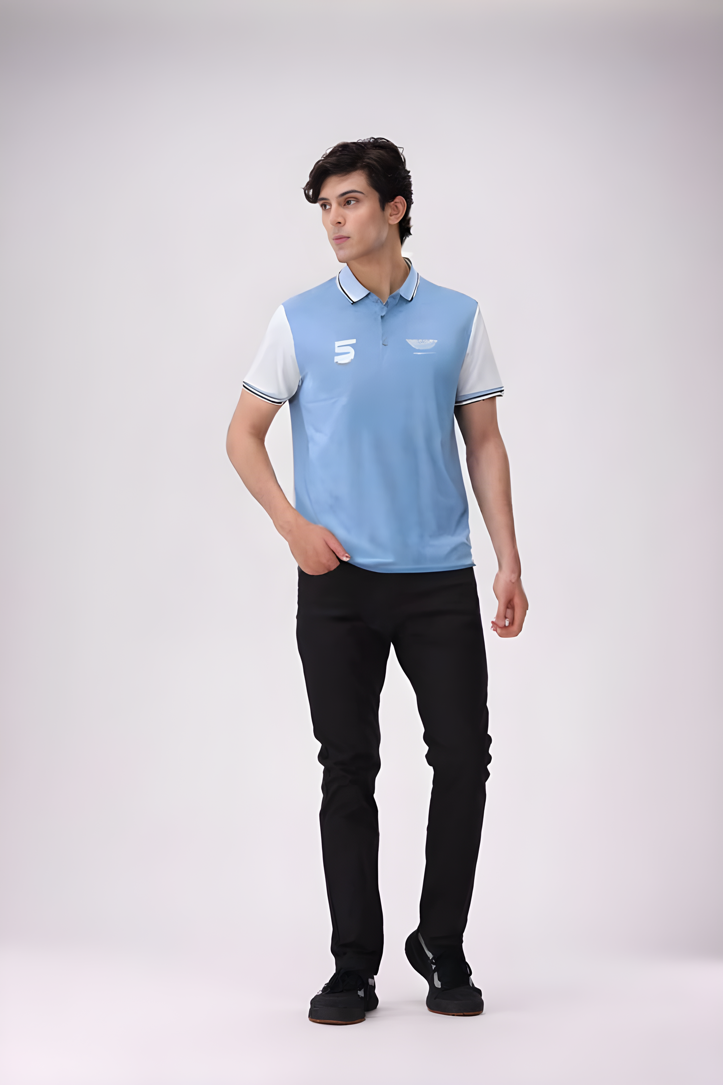 Light Blue Cotton Polo T-Shirt for Men
