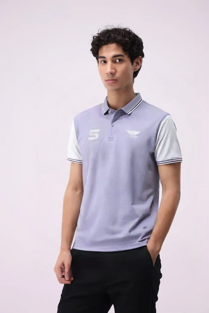Purple & White Cotton Polo T-Shirt for Men