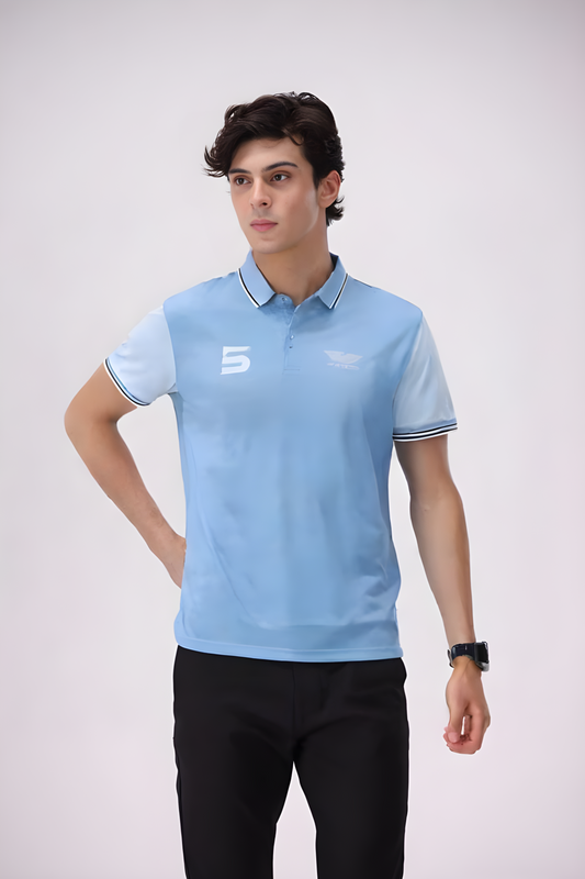 Light Blue Cotton Polo T-Shirt for Men