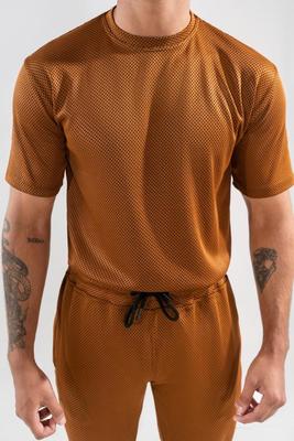 Two-Piece Dri Fit Texture Track Suit for Men- Light Brown