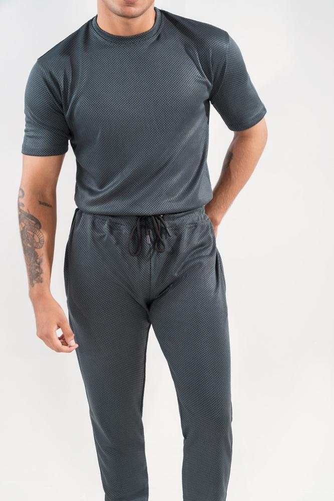 Two-Piece Dri Fit Texture Track Suit for Men- Grey