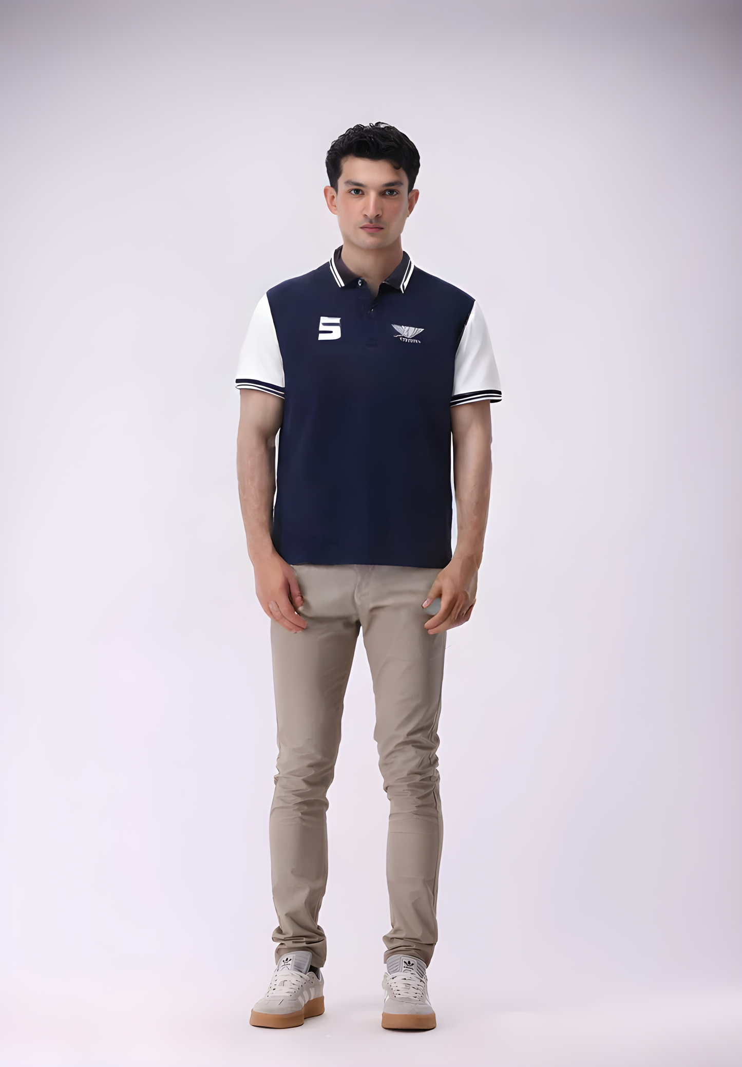 Dark Blue & White Cotton Polo T-Shirt for Men