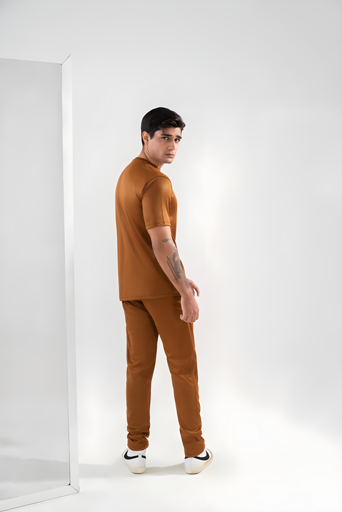 Two-Piece Dri Fit Texture Track Suit for Men- Light Brown