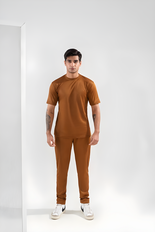 Two-Piece Dri Fit Texture Track Suit for Men- Light Brown
