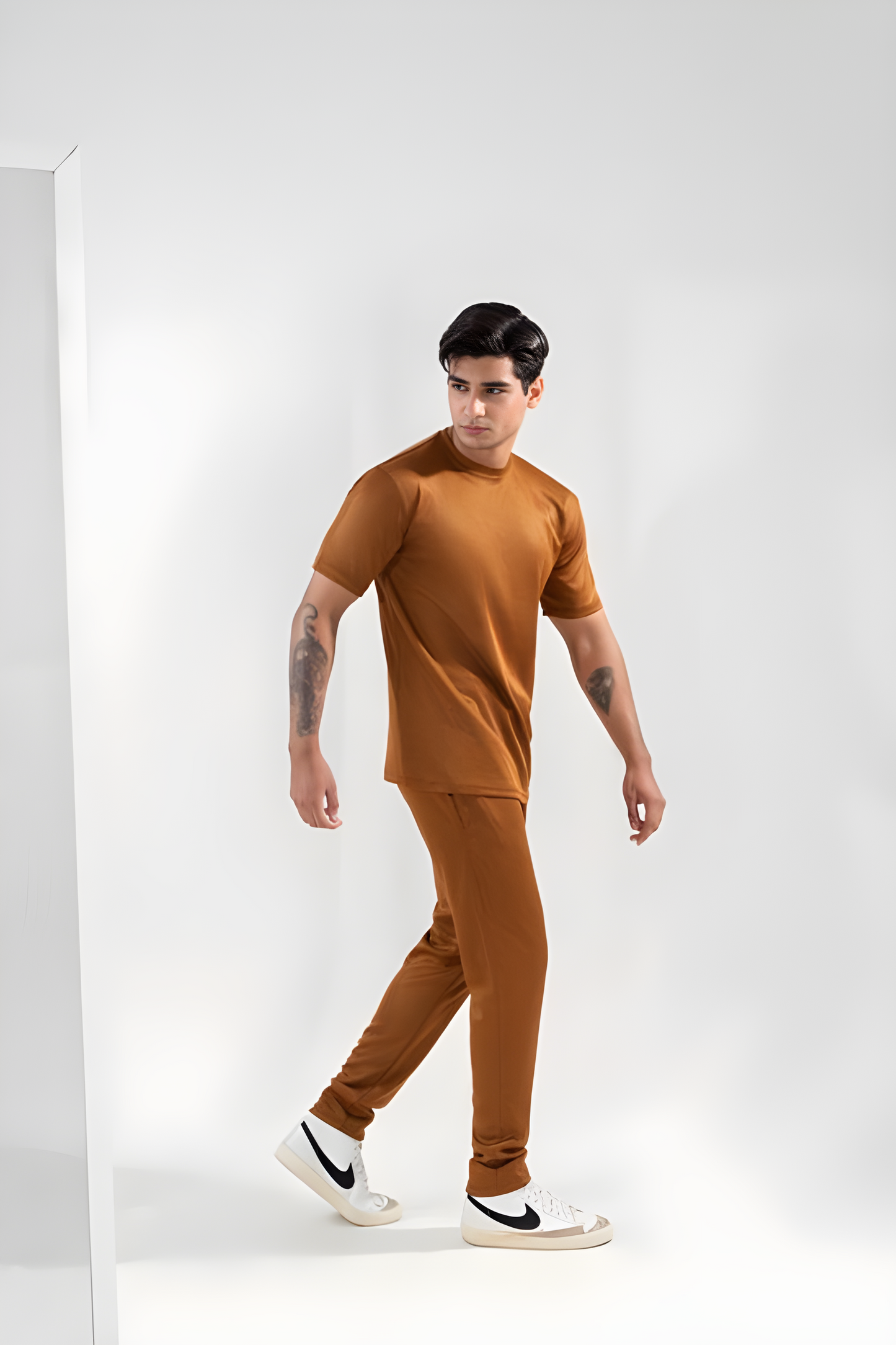 Two-Piece Dri Fit Texture Track Suit for Men- Light Brown