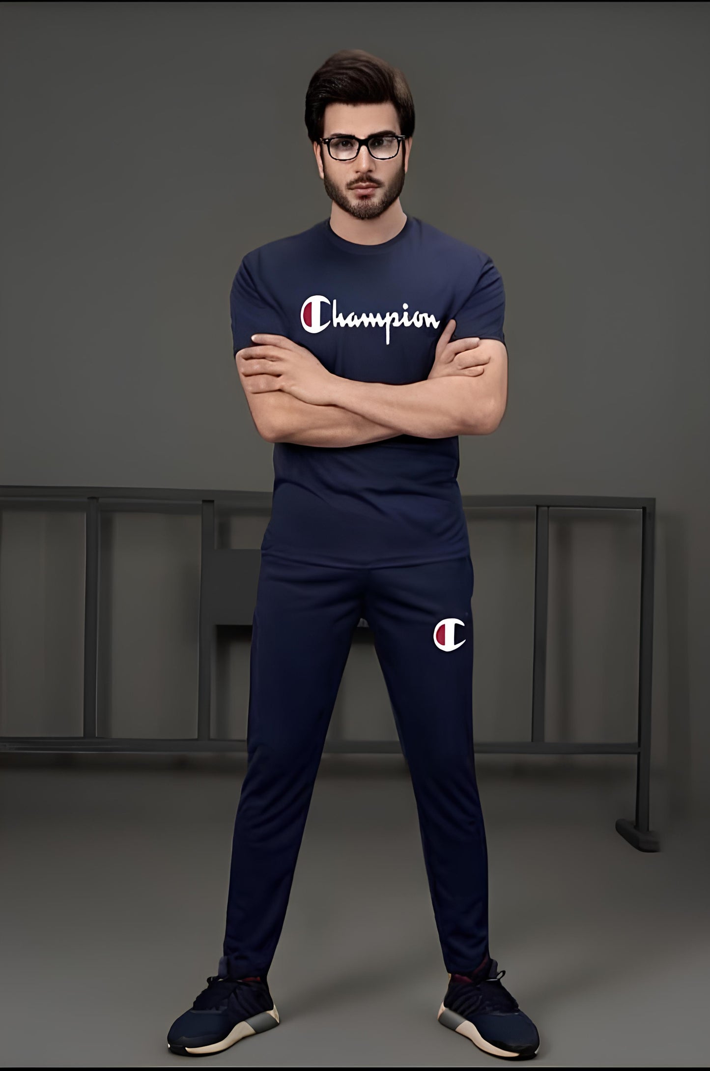 Two-Piece Micro Printed Tracksuit for Men-Blue