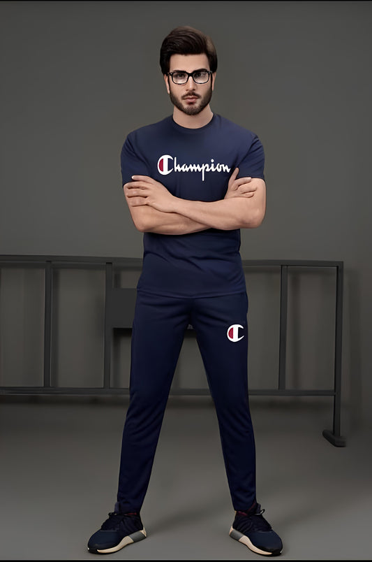 Two-Piece Micro Printed Tracksuit for Men-Blue
