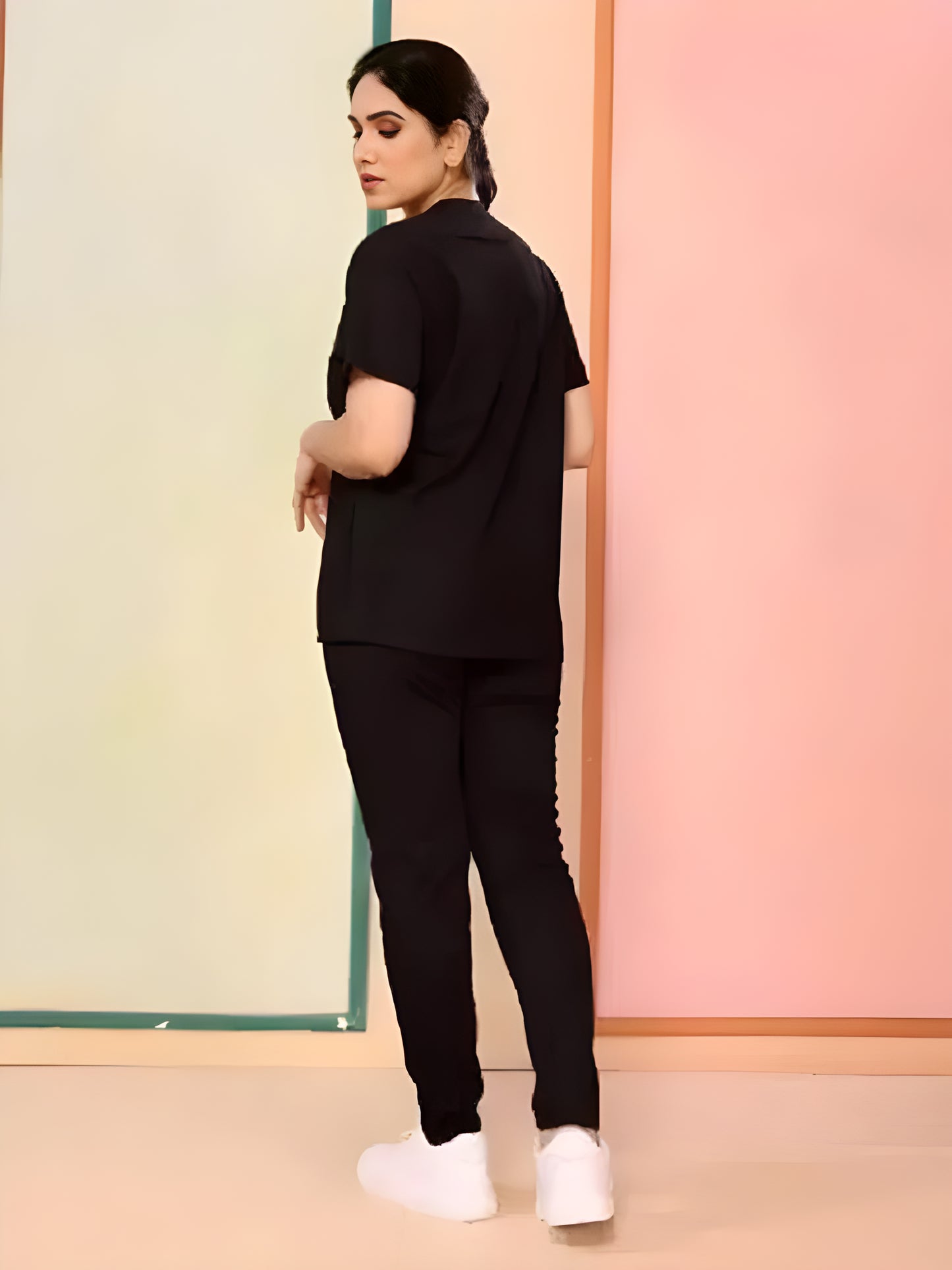 Two-Piece Trendy Printed Tracksuit for Women's-Black