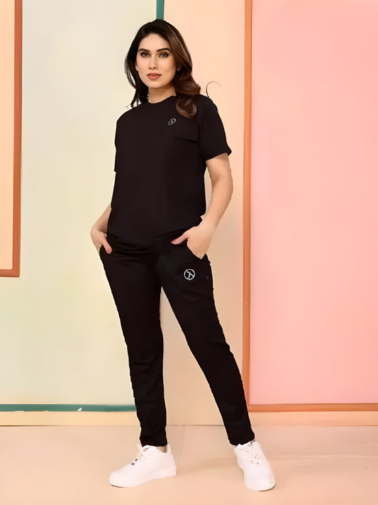 Two-Piece Trendy Printed Tracksuit for Women's-Black