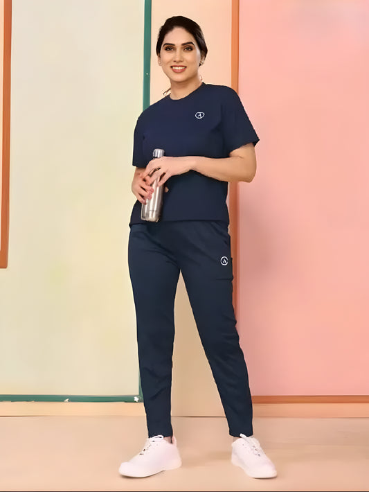 Two-Piece Trendy Printed Tracksuit for Women's-Blue