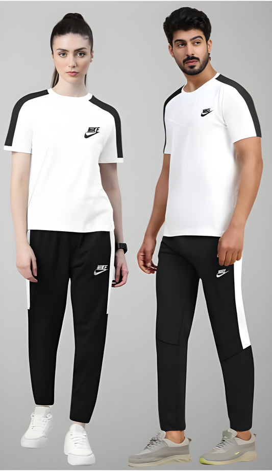 Two-Piece Micro Interlock Texture Tracksuit for Unisex-Black & White