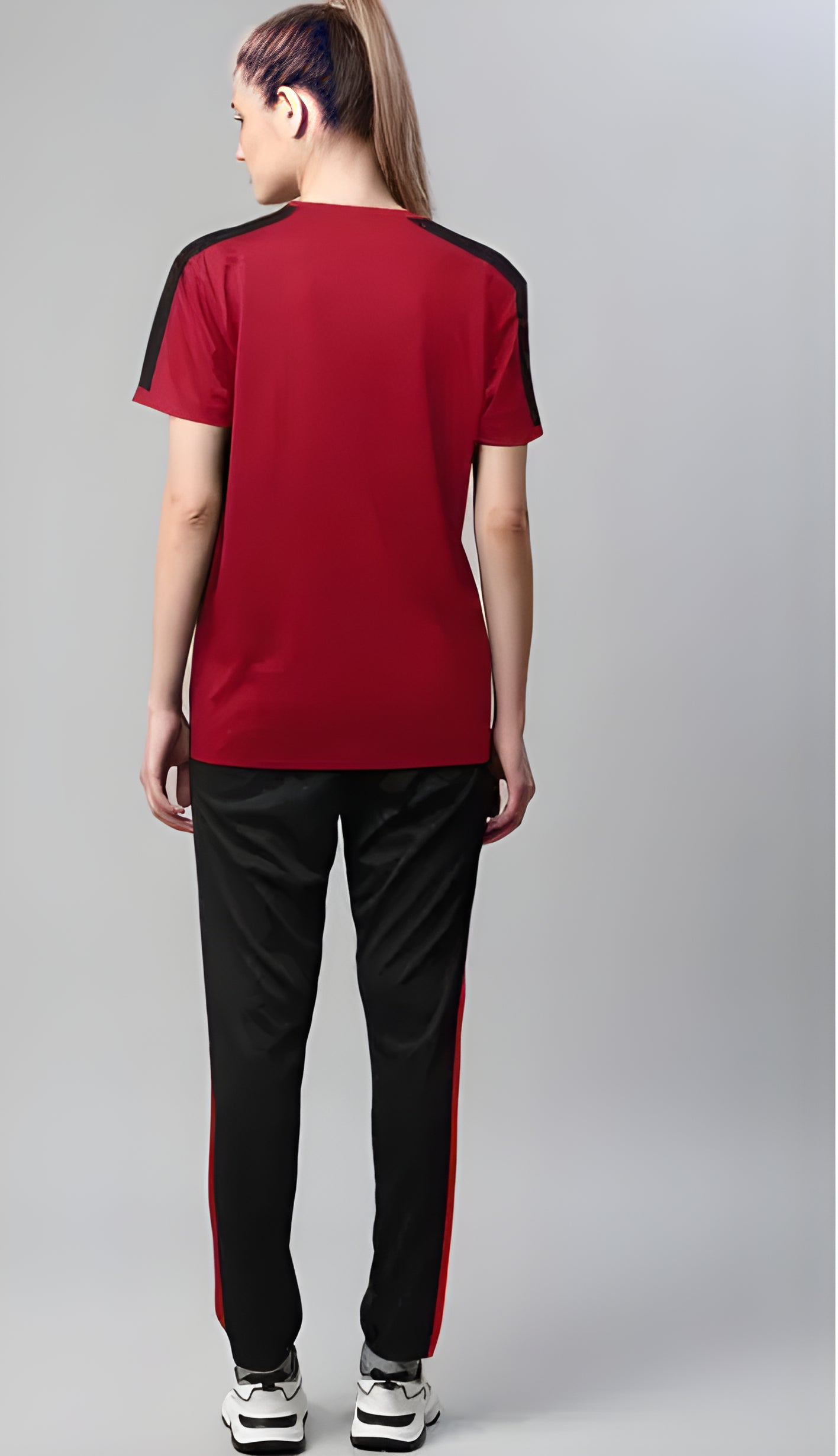 Two-Piece Micro Interlock Texture Tracksuit for Unisex-Black & Red