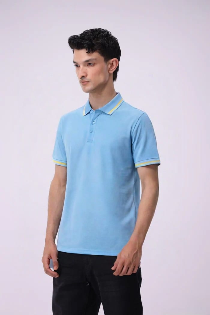 Blue Cotton Polo T-Shirt for Men