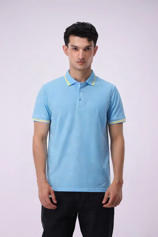 Blue Cotton Polo T-Shirt for Men