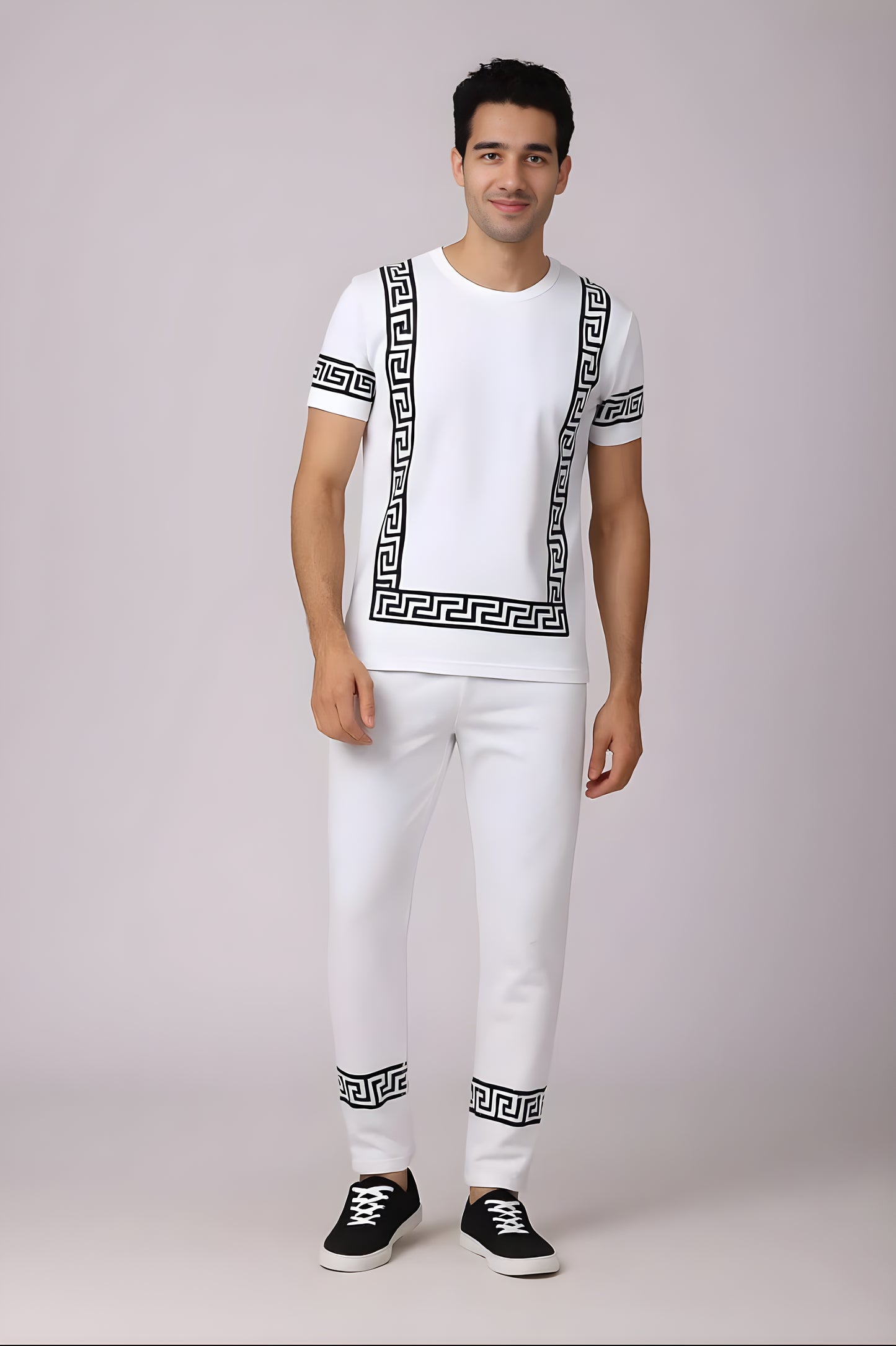 Two-Piece Micro Interlock Printed Tracksuit for Men-White