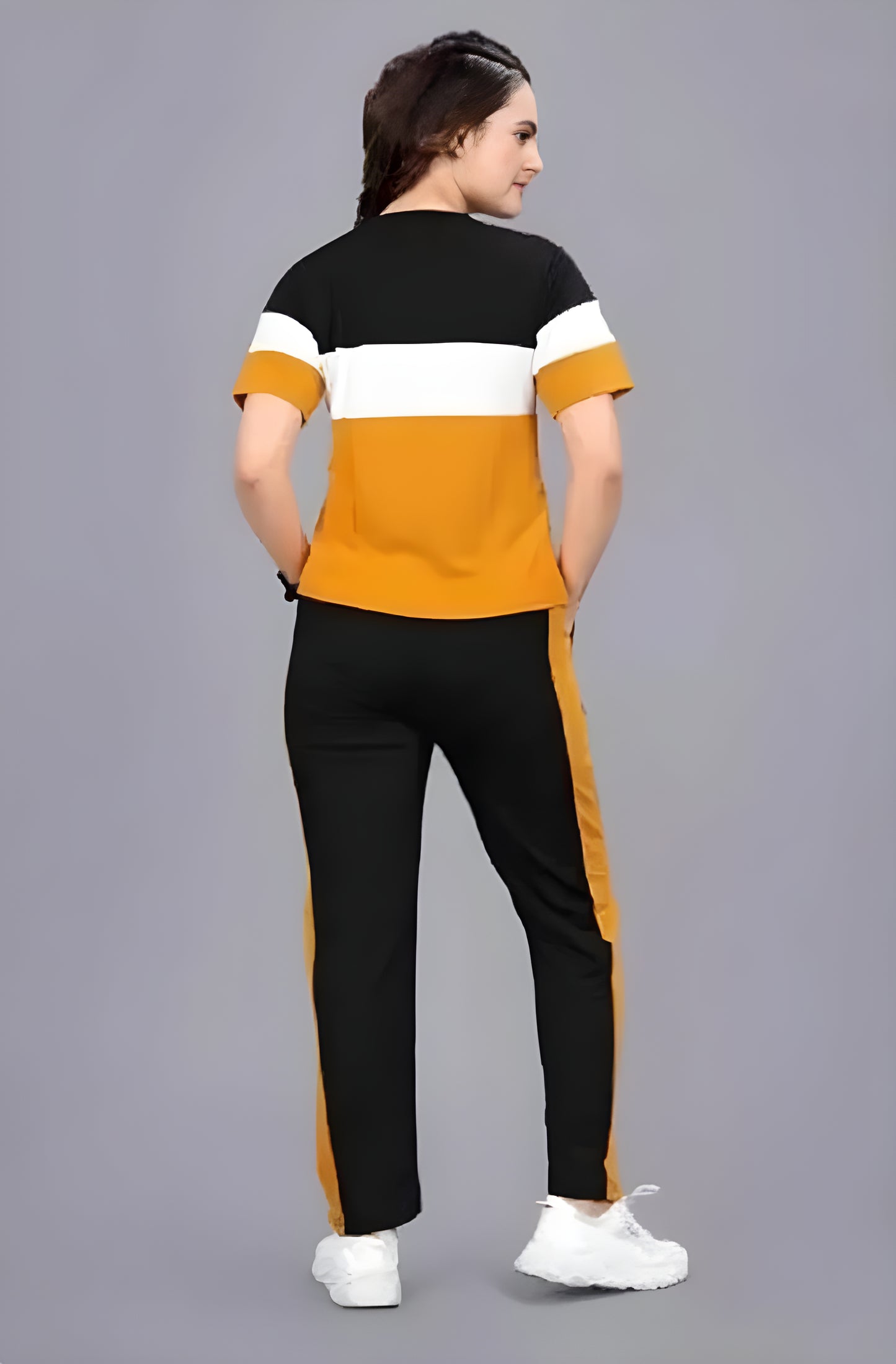 Two-Piece Stylish Printed Tracksuit for Women-Yellow & Black