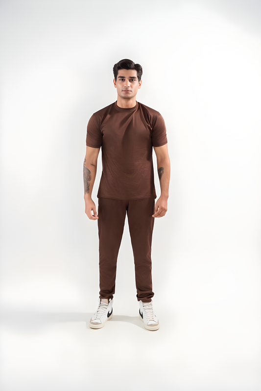 Two-Piece Dri Fit Texture Track Suit for Men- Brown
