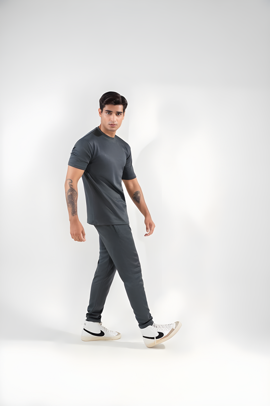 Two-Piece Dri Fit Texture Track Suit for Men- Grey