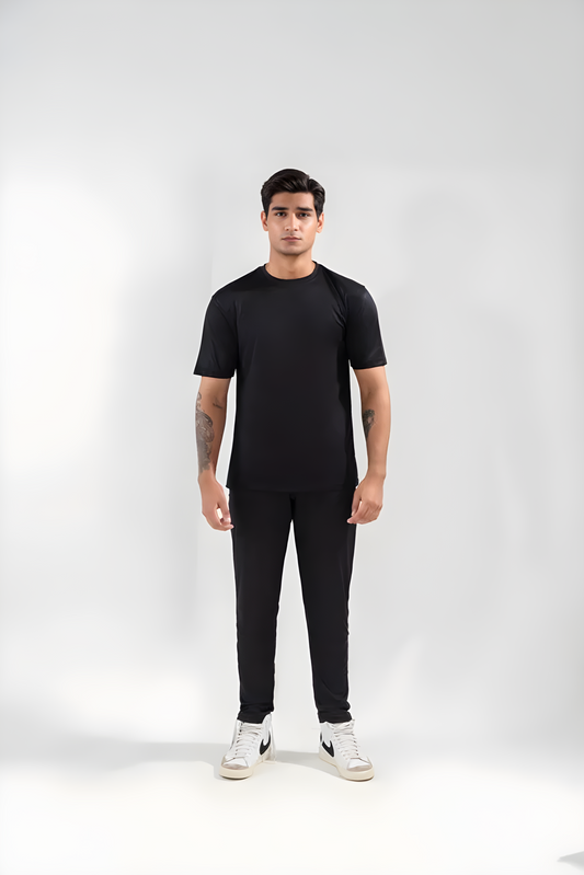 Two-Piece Dri Fit Texture Track Suit for Men- Black