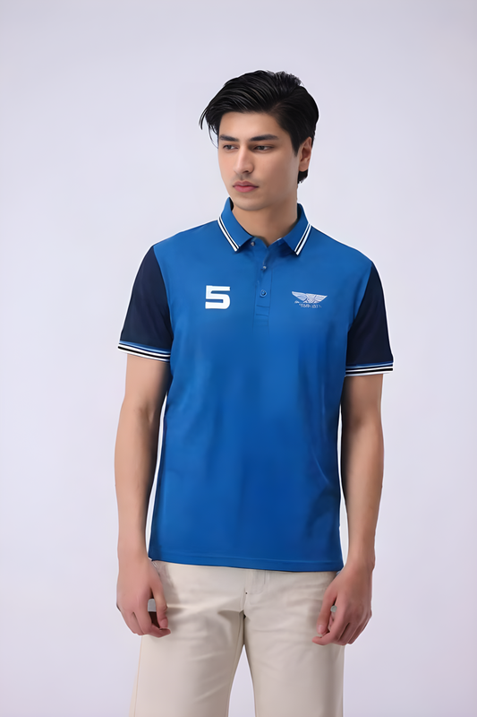 Blue Cotton Polo T-Shirt for Men