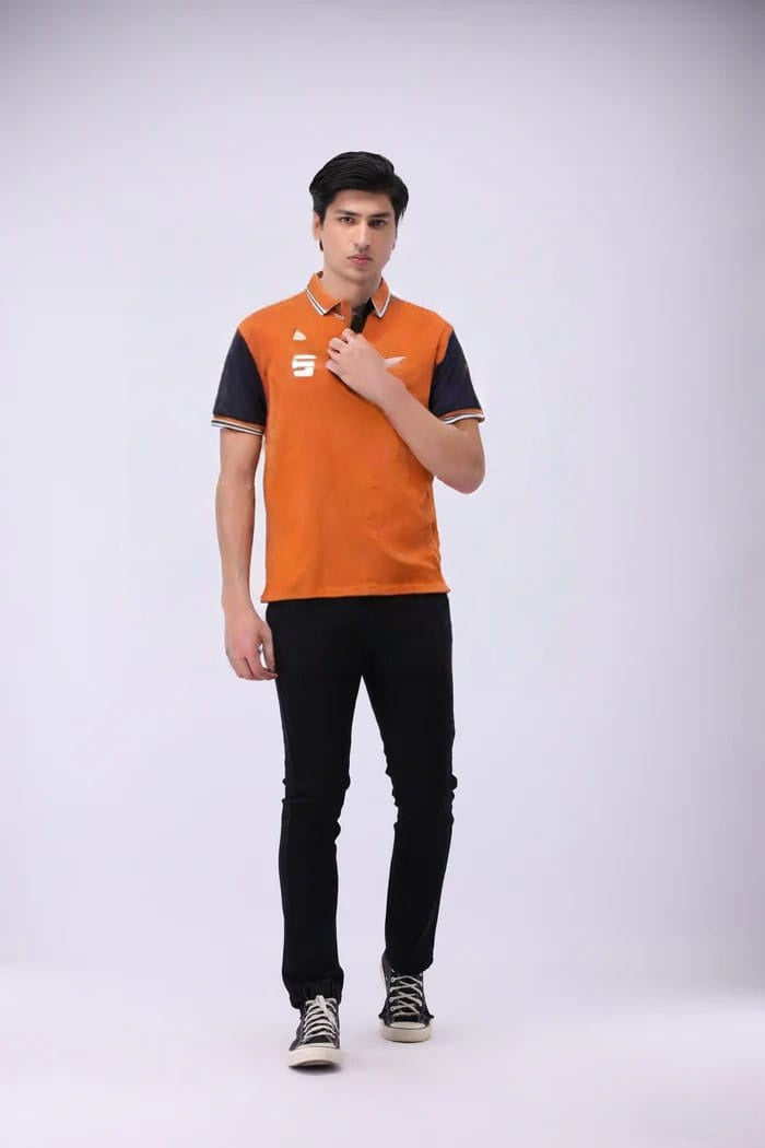Orange Cotton Polo T-Shirt for Men