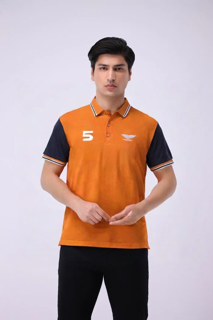 Orange Cotton Polo T-Shirt for Men